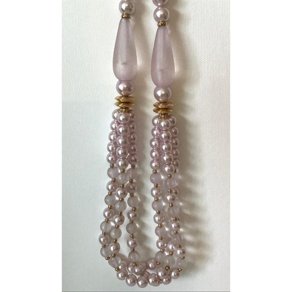 Vtg Lavender Faux Pearl Triple Strand Statement Necklace Summer Party Resort MCM